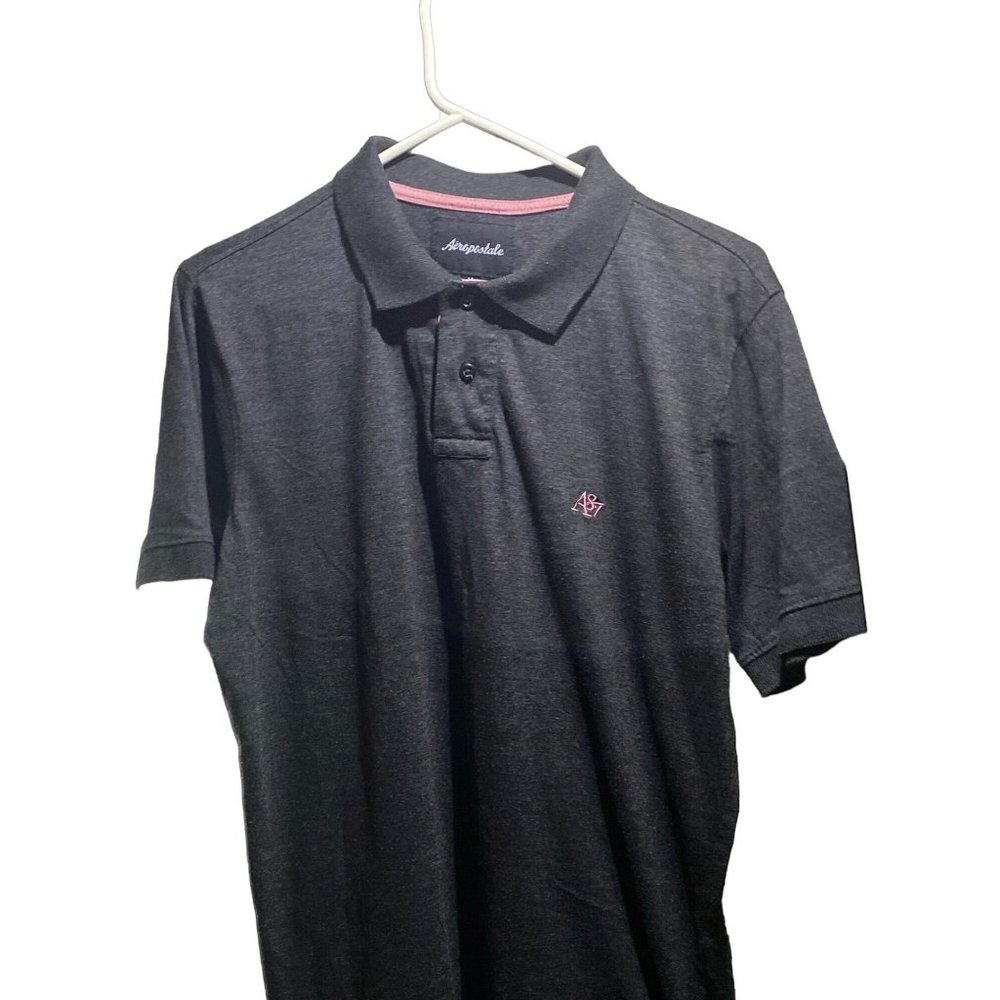 aeropostale mens a87 ny streaky stretch pique polo shirt medium vintage Grey